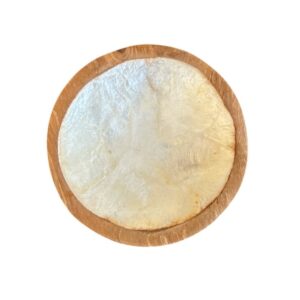 Teak schaaltje rond met schelp